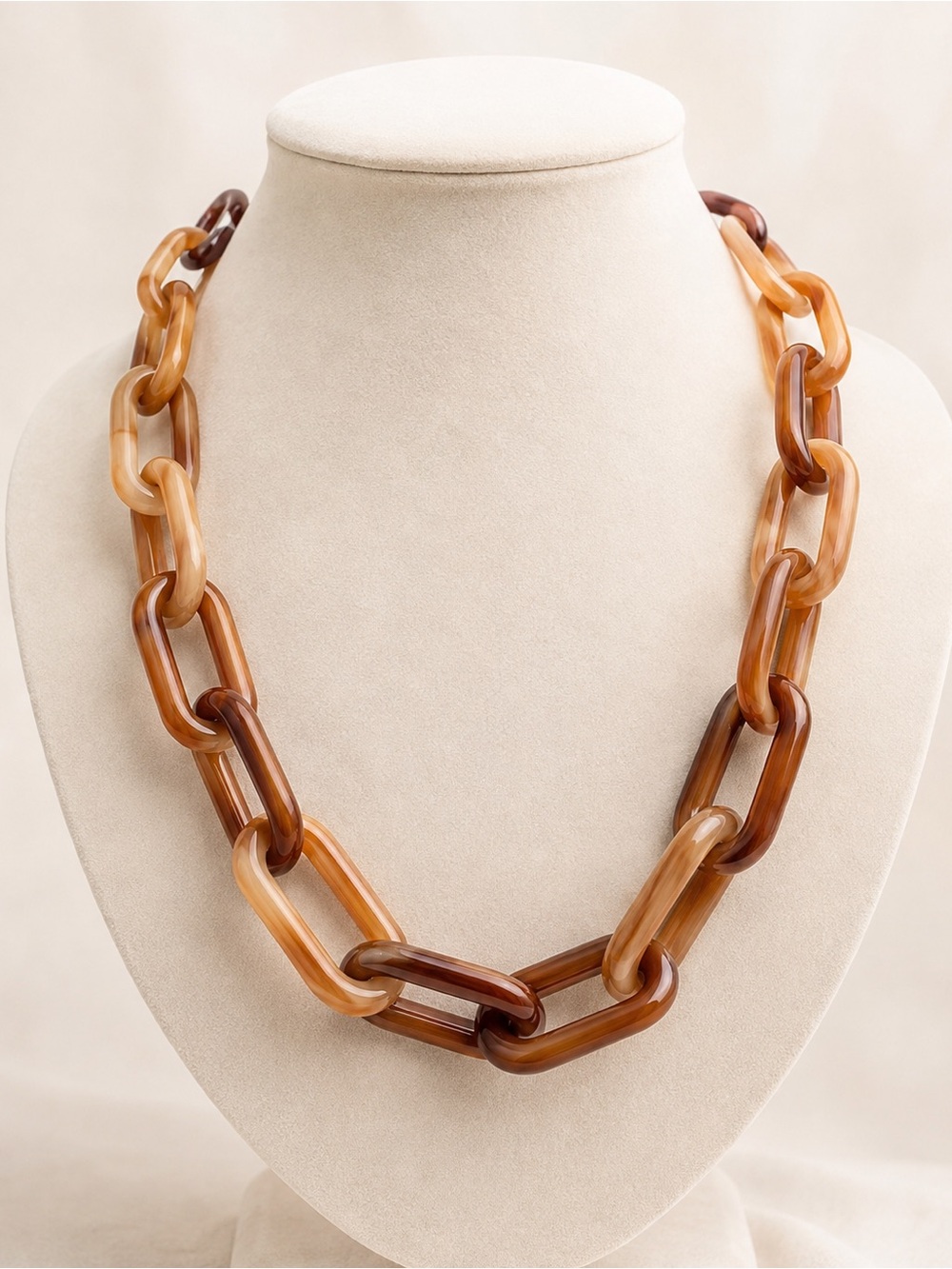 Chunky Brown Tortoiseshell Link Necklace for Women